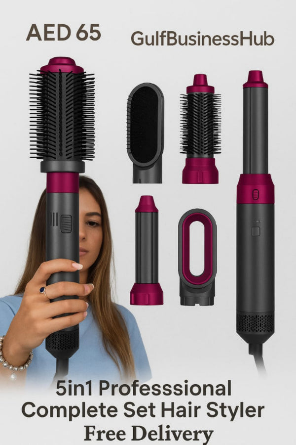 5-in-1 Hot Air Styler Brush | Hair Dryer, Straightener, Curler & Volumizer | Ceramic Blow Dryer Brush – Pink/Buy with Cash on Delivery 🎉